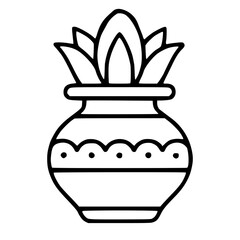 Elegant vector illustration of a stylized Kalash, a traditional Indian pot with a floral top, perfect for Diwali or other festive designs.