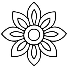 Elegant black vector floral element with concentric circles and layered petals, perfect for design projects needing a simple yet sophisticated touch.