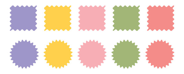 Wavy Scalloped Rectangular and Oval Frames Collection. Wavy circular, oval and rectangular shape elements set vector illustration.