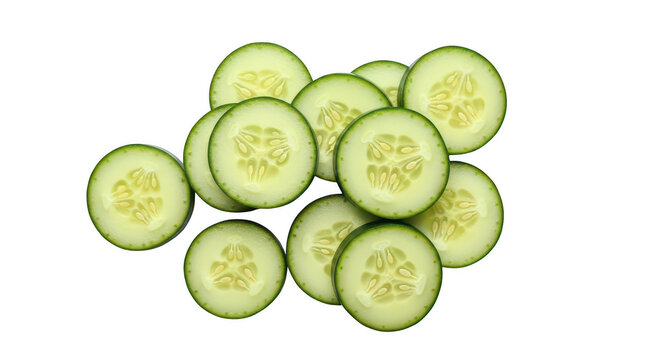Fresh cucumber slices isolated on transparent background