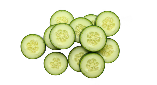 Fresh cucumber slices isolated on transparent background