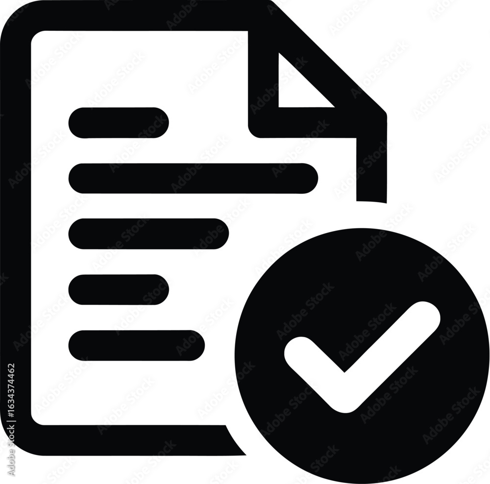 Aufkleber simple black icon of a document with a checkmark indicating approval or completion