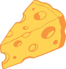 A vibrant, clean vector illustration of a yellow cheese wedge with characteristic holes, perfect for food-related designs, menus, or educational materials.