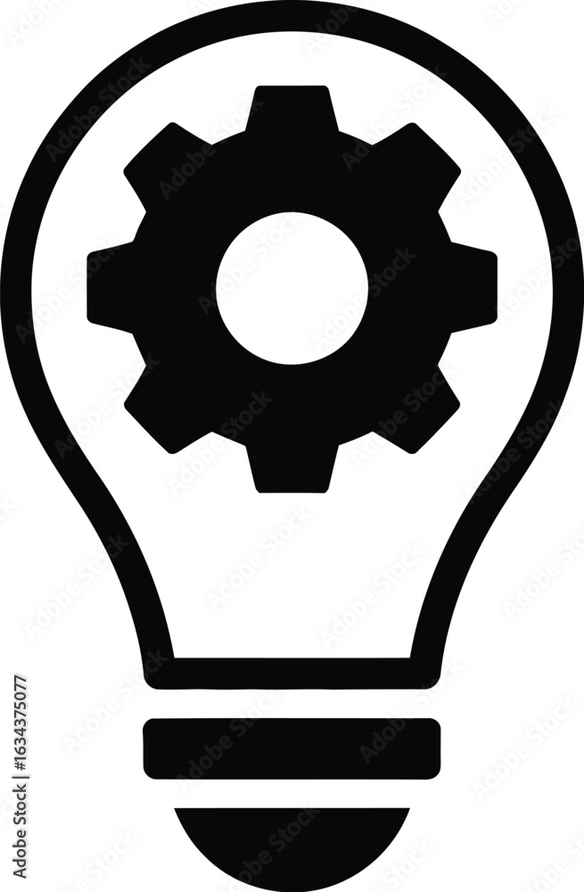 Poster abstract concept of innovation and mechanical engineering represented by a lightbulb with a gear