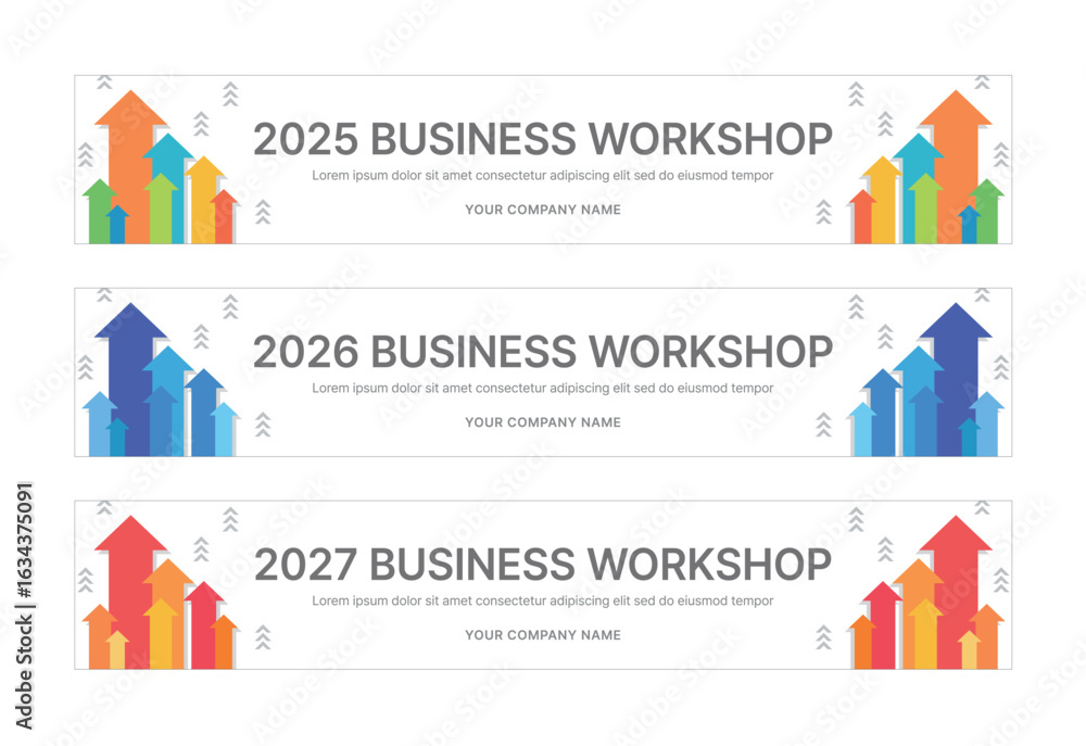 Poster modern business workshop roll-up banners with arrow graphics symbolizing growth and progress. perfec