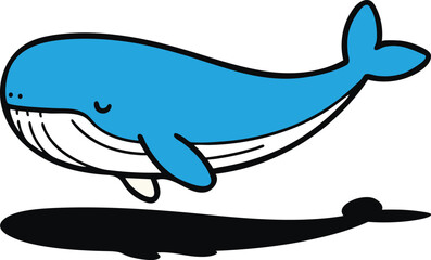 Obraz premium Cute blue cartoon whale vector illustration with a friendly smile, perfect for children's designs, ocean themes, and playful animal graphics.