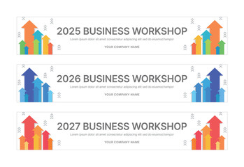 Modern business workshop roll-up banners with arrow graphics symbolizing growth and progress. Perfect for workshops, events, conferences, branding projects, combining style and professionalism.