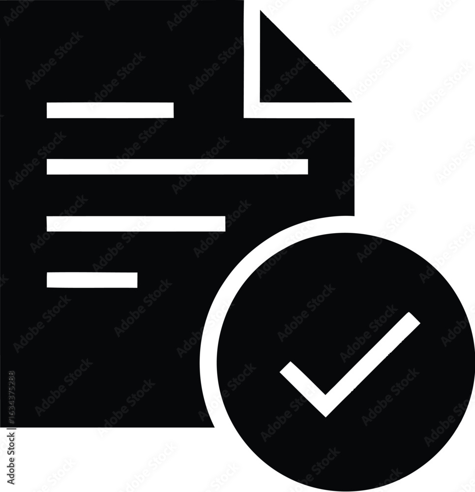 Aufkleber simple black icon of a document with a checkmark indicating approval or completion