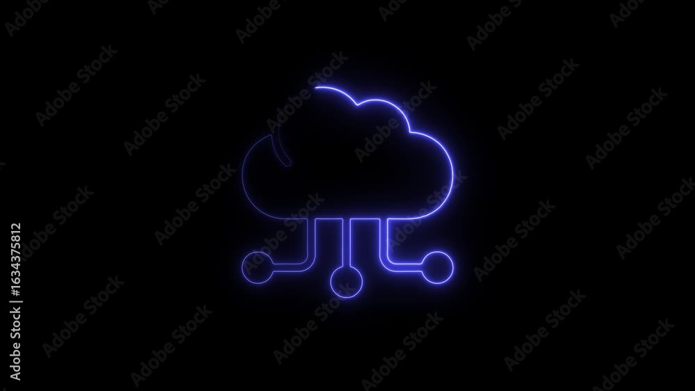 Poster neon cloud computing icon animation digital data storage and transfer concept futuristic glowing clo