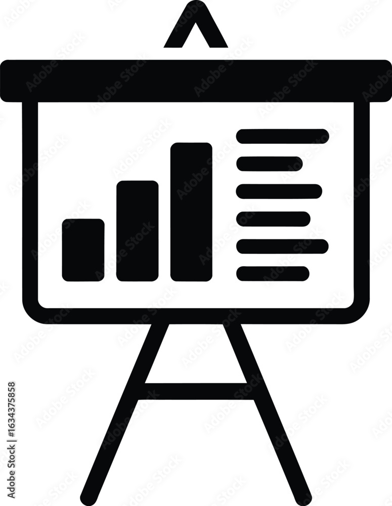 Poster simple icon of a presentation whiteboard displaying a bar chart and horizontal lines