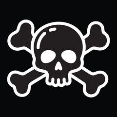Stylized white skull and crossbones vector icon on a black background. Ideal for danger, warning, pirate, or Halloween themes.