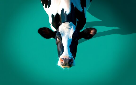 Black white cow head looking down holstein