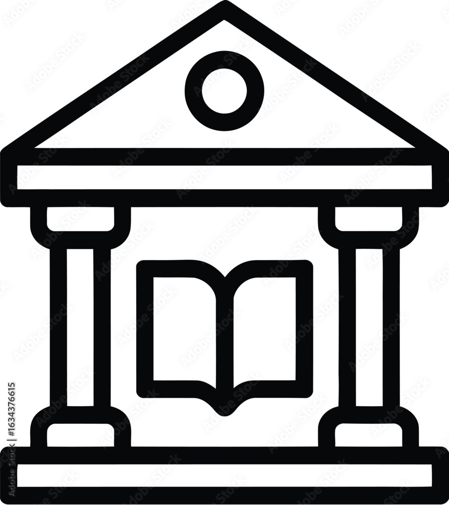 Poster simple line icon of a classical building with an open book inside