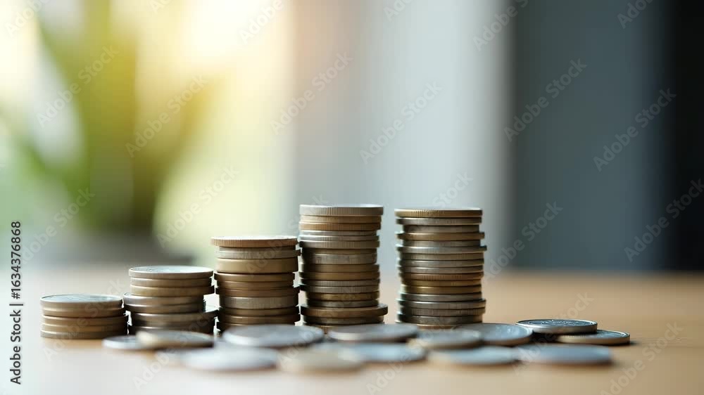 Poster hand placing wooden cube and inflation symbol on coins: visualizing fed interest rate hikes and infl
