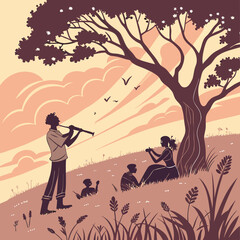 Silhouette of Musicians Playing at Sunset on a Hill