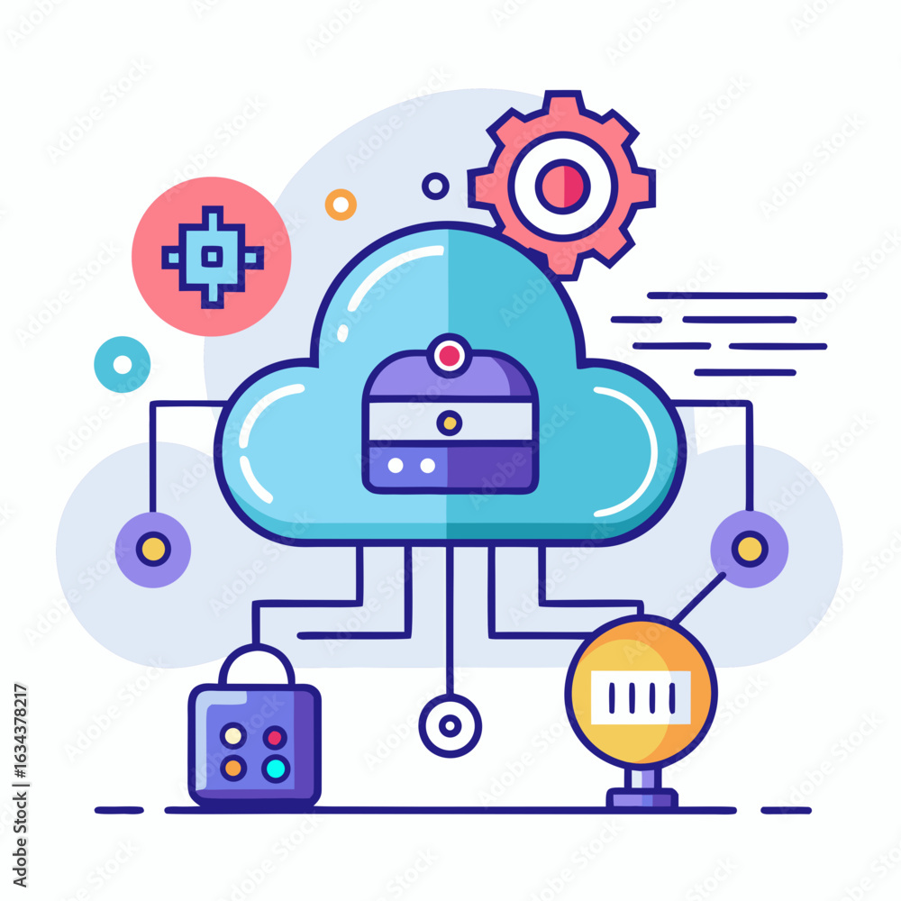 Poster cloud computing technology and network isolated on white background