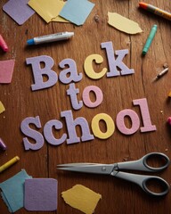 Back to school concept with art supplies on wooden table for educational design