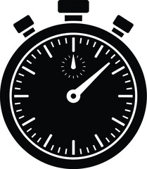 Black and white illustration of a classic stopwatch measuring time with a white background