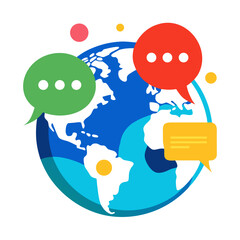 Global communication network with speech bubbles isolated on white background