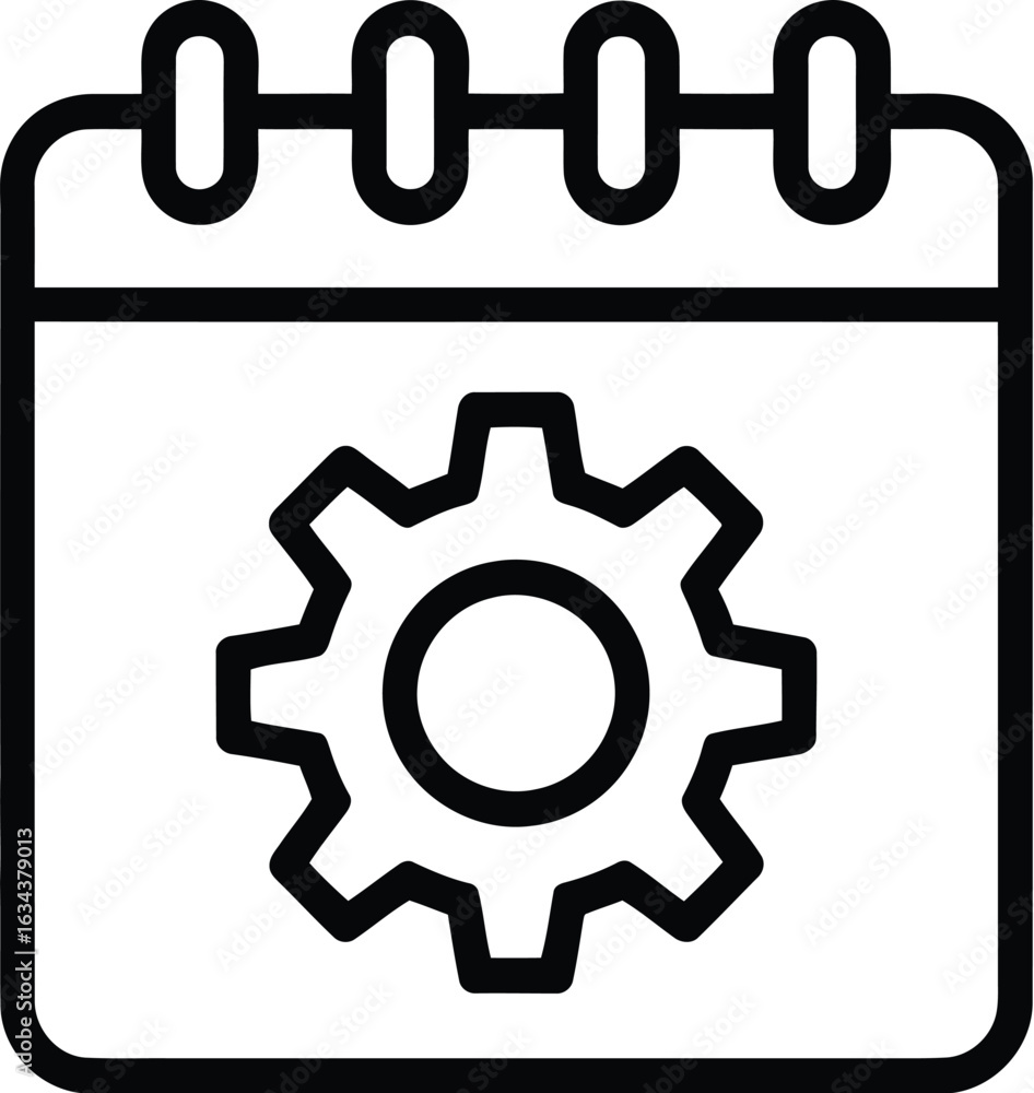 Poster calendar icon with a gear symbol representing scheduling and mechanical operations