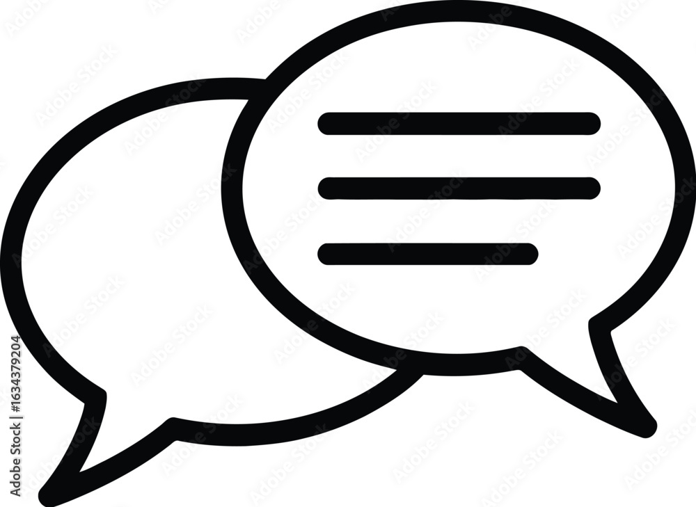 Poster simple outline icon of two overlapping speech bubbles for communication and conversation