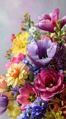 Summer flowers arrangement colorful blossom.