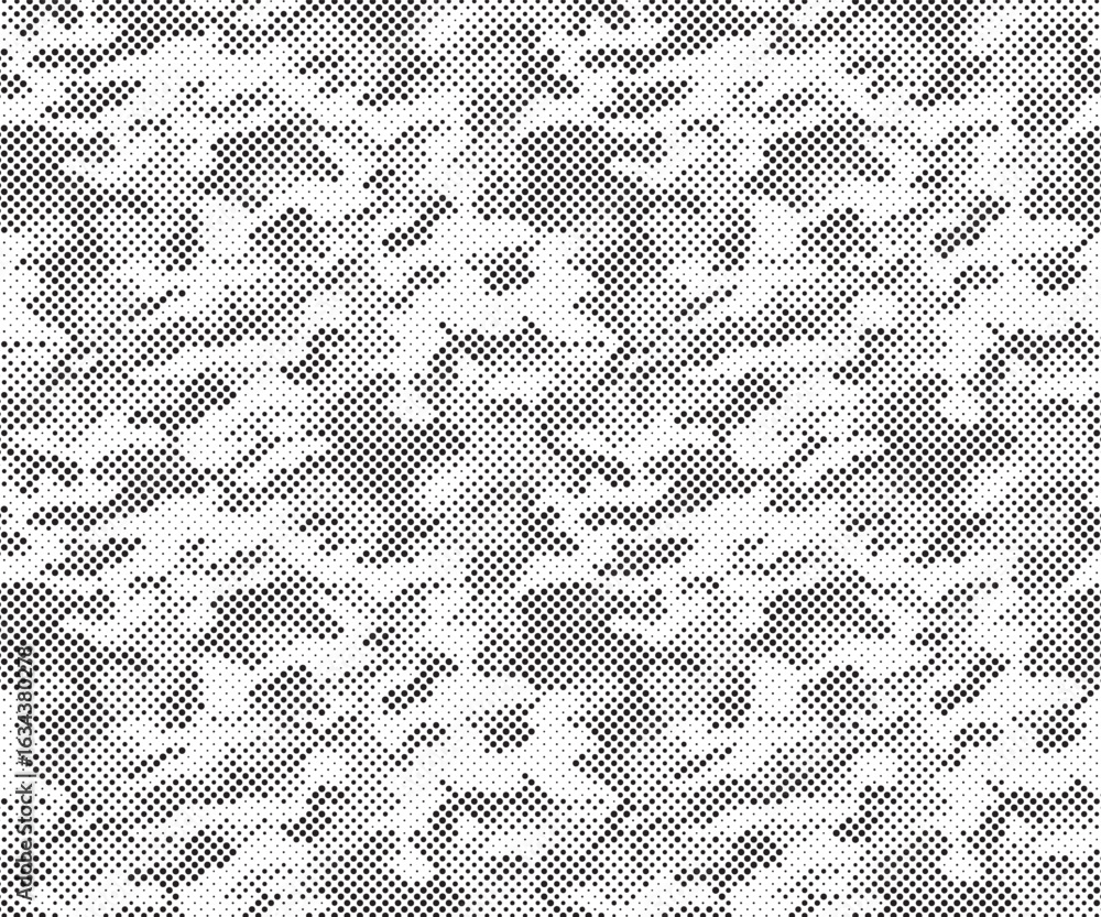 Poster abstract halftone seamless camouflage pattern. repeating digital dotted hexagonal camo military text