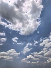 A low angle view of dramatic clouds in a blue sky