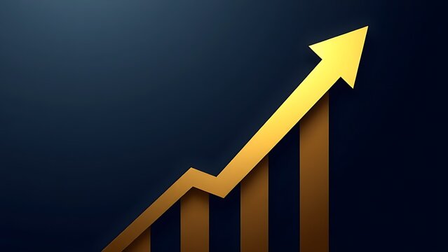 Abstract business growth concept featuring gold arrows on a dark blue background.