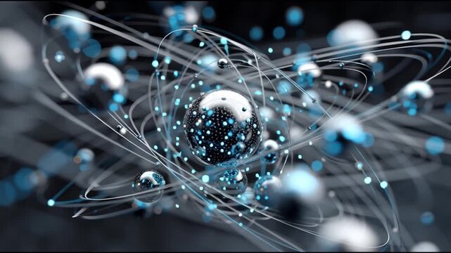Quantum entanglement particles physics. Superposition research. Measurement science. Abstract visualization of entangled quantum particles.