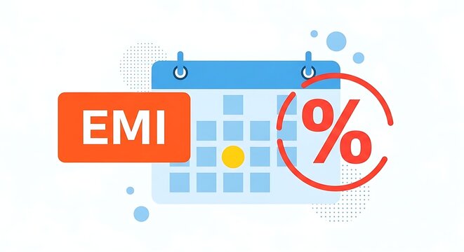 Equated monthly installment emi payment plan with interest rate symbol and calendar, representing financial planning and loan repayment