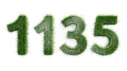 One Hundred Thirty Five in Green Grass Texture Number Presentation on White Background for Nature Themed Design