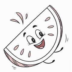 Cartoon watermelon slice isolated on white background with a happy and cute face