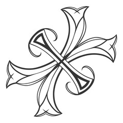 Stylized floral cross design with elegant curves isolated on white background