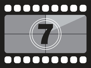 Film countdown screen displaying the number seven, a classic movie element.