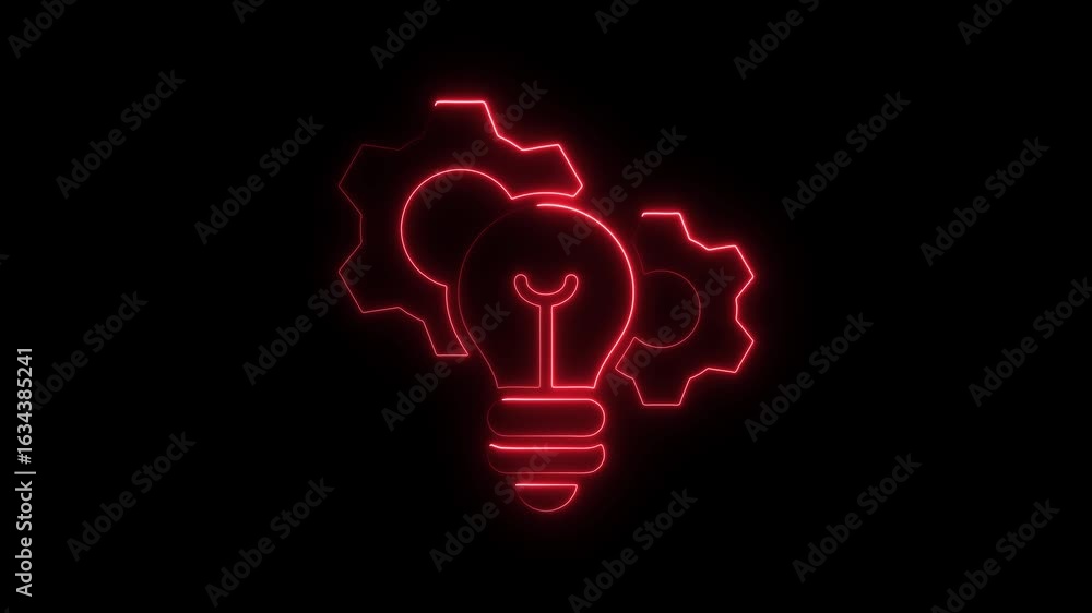 Poster red neon lightbulb and gears concept idea generation innovation technology business solution creativ