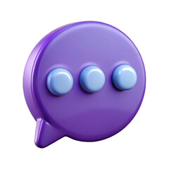 Fototapeta premium 3D rendered purple speech bubble with light blue ellipsis indicating typing on transparent background
