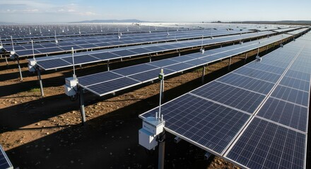 Expansive Solar Farm with Geometric Rows and Advanced Monitoring Technology