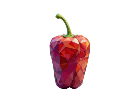 Geometric Red Pepper: A stylized, vibrant red pepper, its form artfully rendered with a striking geometric design and a fresh green stem, evokes a sense of modern art