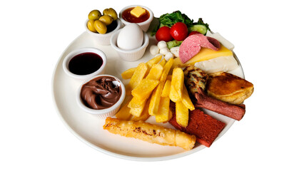 breakfast plate on white round isolated plate
