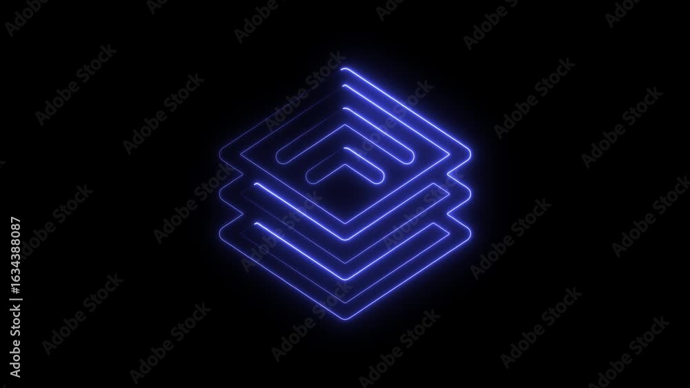 Poster abstract neon blue geometric shapes glowing against black background modern digital design element f