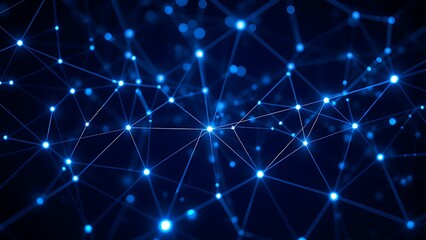 Futuristic glowing network visualization with atmospheric blue lighting on dark background.