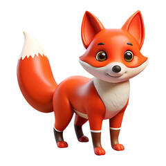 Fototapeta premium Cute cartoon fox standing with a fluffy tail and big eyes