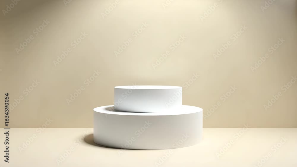 Aufkleber white cylindrical podium with two levels for product display against beige wall - ideal for showcasi
