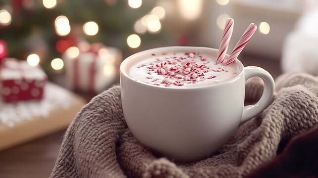 Hot chocolate peppermint christmas winter cozy holiday drink candy cane beverage season celebration mug
