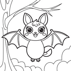 Adorable Kawaii Bat Line Art for Halloween and Kids' Coloring Book Pages