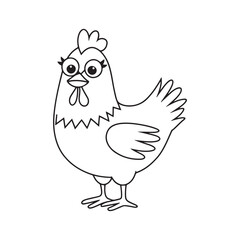 Fototapeta premium Cute Cartoon Chicken with Glasses Coloring Page Graphic for Kids and Farm Designs