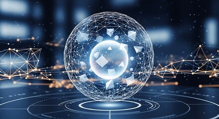 Abstract Digital World with Glowing Sphere and Network Connections Futuristic Technology Background for Global Communication and Data Analysis Visualization