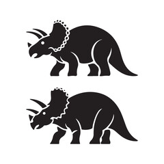 Set of Two Triceratops Dinosaur Silhouette Graphics for Paleontology and Kids Designs