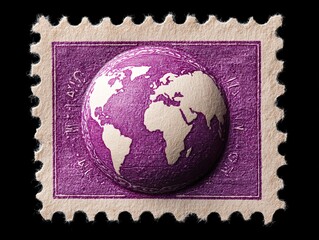 Obraz premium Postage stamp showing globe of the world, isolated on black background
